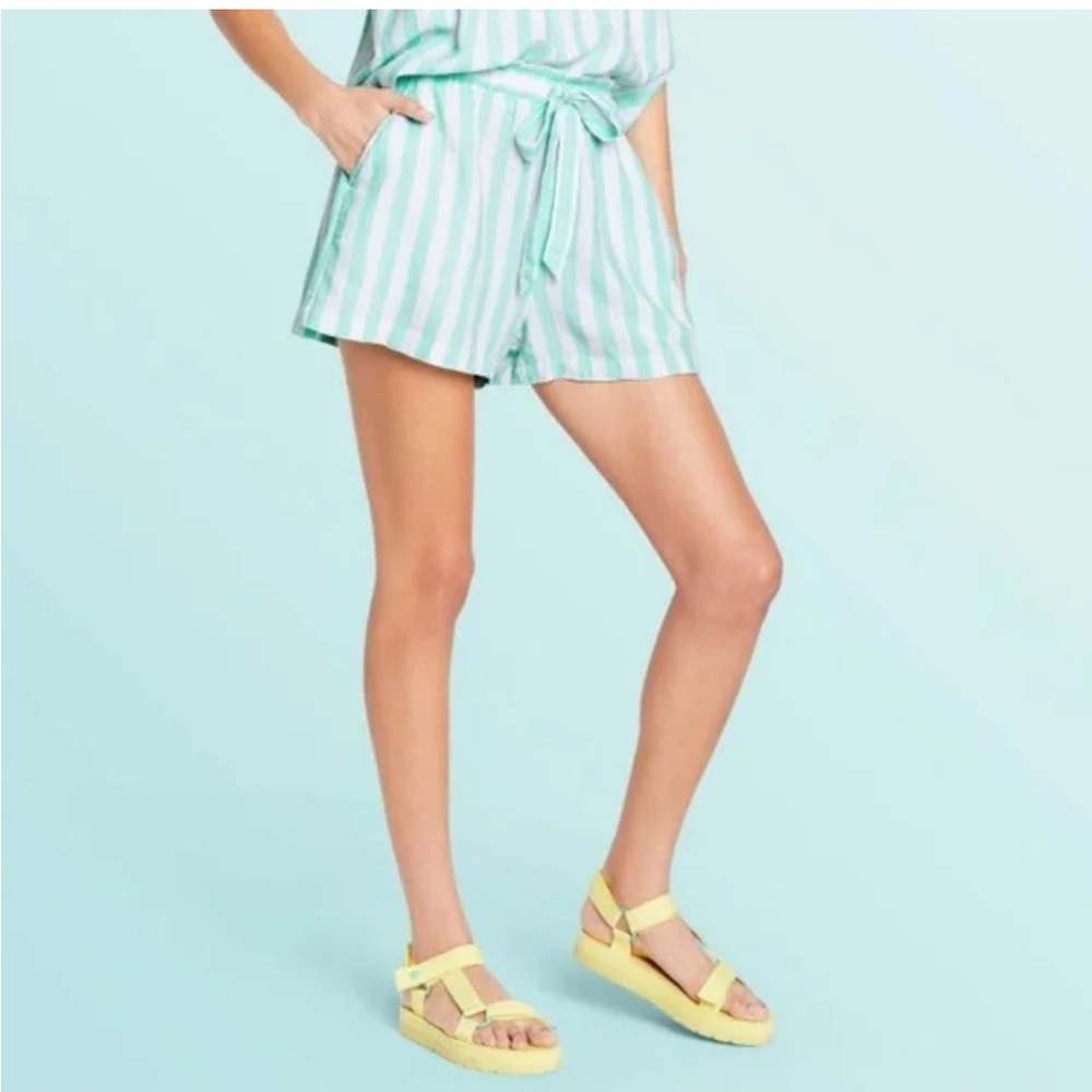 230 Stoney Clover Lane Mint Green Striped Shorts Large Drawstring High Rise